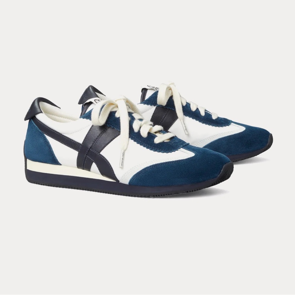 Tory Burch Navy and White Suede-Trim Sneakers - Picture 2 of 16